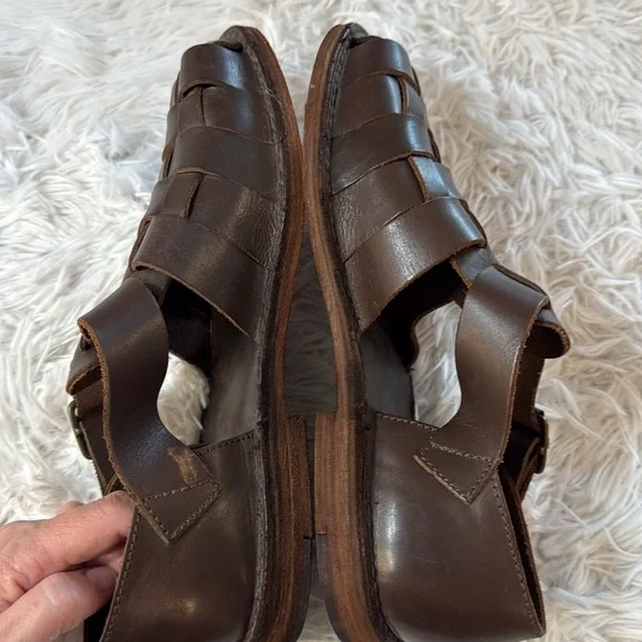 Polo Ralph Lauren Cognac Brown Leather Woven Fisherman Sandals 10 - Picture 5 of 10